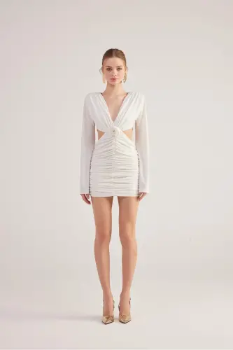 Backless Rose Detailed Mini Hanna Dress White - 5