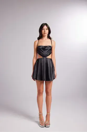 Backless Satin Mini Sheri Dress Black-Black - 1