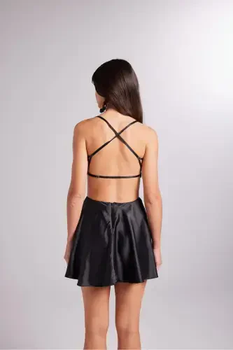 Backless Satin Mini Sheri Dress Black-Black - 4