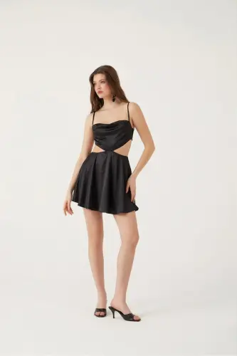 Backless Satin Mini Sheri Dress Black-Black - 2