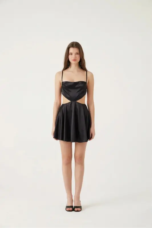 Backless Satin Mini Sheri Dress Black-Black - 3