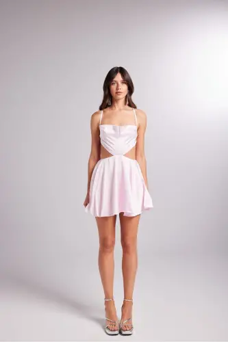 Backless Satin Mini Sheri Dress Pink - 4