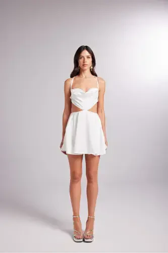 Backless Satin MiniSheri Dress White-White - 1