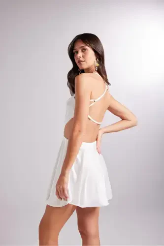 Backless Satin MiniSheri Dress White-White - 7