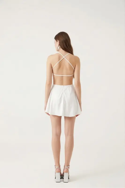 Backless Satin MiniSheri Dress White-White - 3