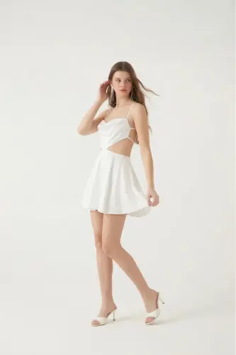 Backless Satin MiniSheri Dress White-White - 4