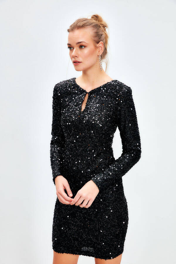 Backless, sequined mini dress - BLACK - 5