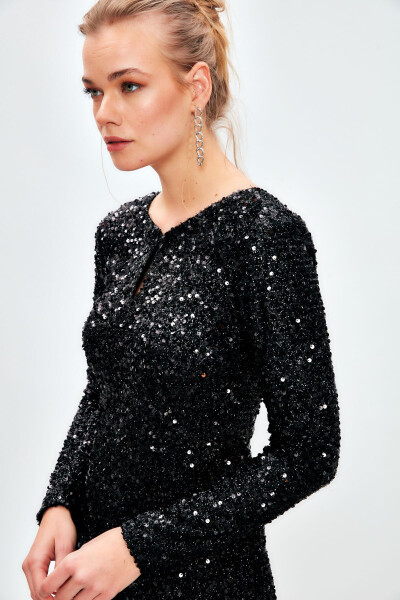 Backless, sequined mini dress - BLACK - 6