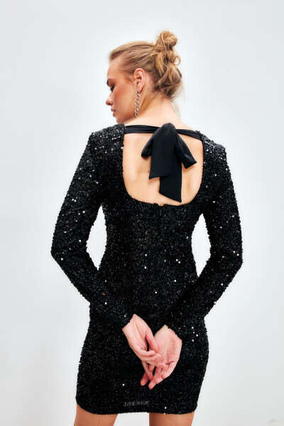 Backless, sequined mini dress - BLACK - 7