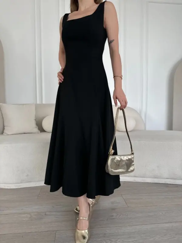 Backless Sleeveless Maxi Dress - Black - 1