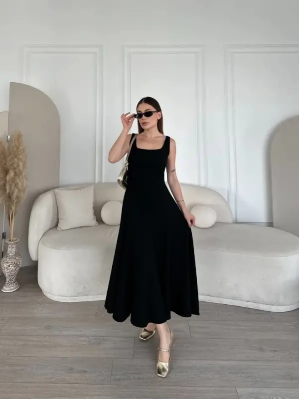 Backless Sleeveless Maxi Dress - Black - 2