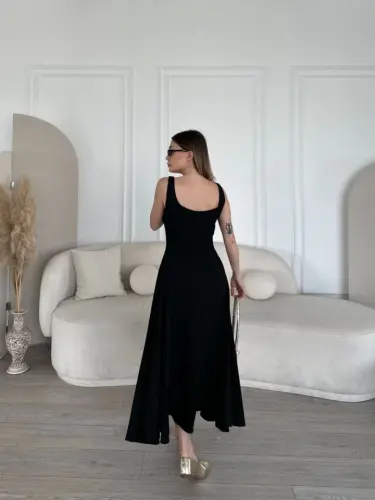 Backless Sleeveless Maxi Dress - Black - 3