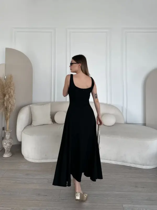 Backless Sleeveless Maxi Dress - Black - 3
