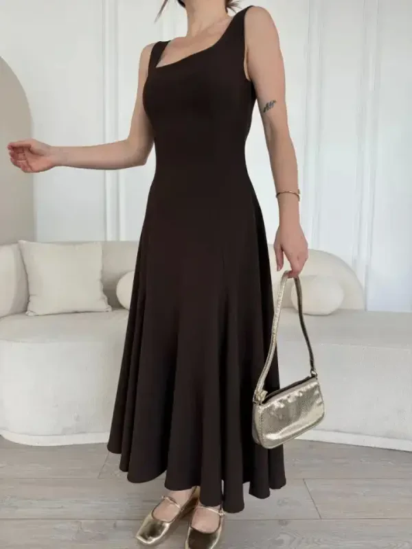 Backless Sleeveless Maxi Dress - Brown - 2