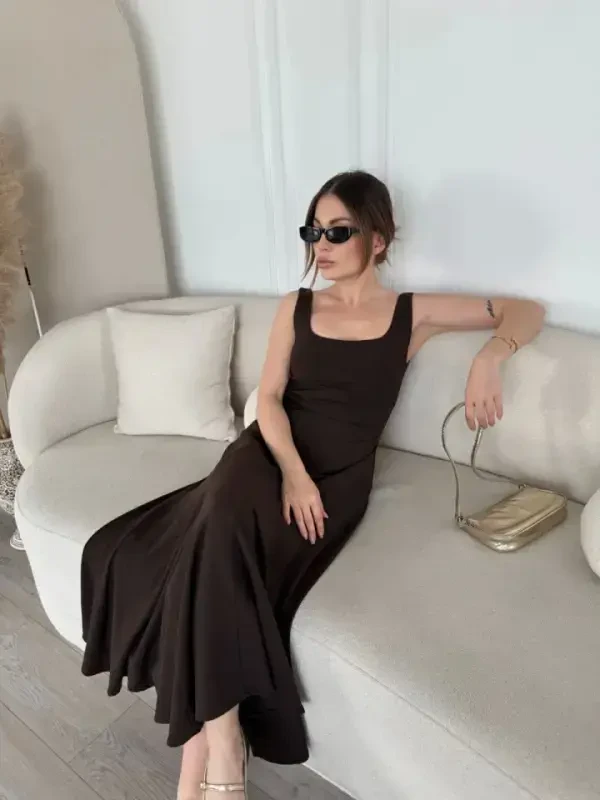 Backless Sleeveless Maxi Dress - Brown - 4