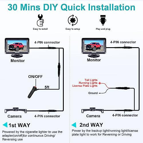 Backup Camera Car Reverse Cam - Easy Setup HD 1080P Auto Color Night Vision Truck Rear View Monitor Kit for SUV Pickup Sedan No Delay 150° Wide View DIY Parking Lines Waterproof DoHonest S01 - 3