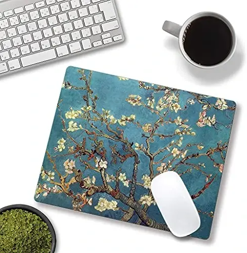 Almond Blossoms Van Gogh Mouse Pad, Oil Painting Flowers Mouse Mat, Square Waterproof Non-Slip Rubber Base MousePads for Office & Home Laptop - 4