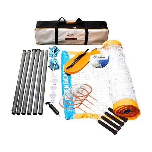 Baden Champions Volleyball/Badminton Portable Combo Set, 4 Raquets + 3 Birdies + Boundary + Volleyball + Pump + Carry Bag - 2