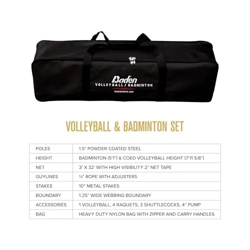 Baden Chempionlar Volybol/Badminton Portativ Kombinatsiyasi, 4 Raketka + 3 Volan + Chegara + Volybol + Nasos + Sumka - 5