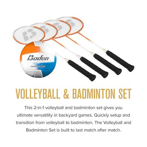 Baden Şampiyonlar Voleybol/Badminton Taşınabilir Kombine Set, 4 Raket + 3 Top + Saha Sınırı + Voleybol + Pompa + Taşıma Çantası - 3