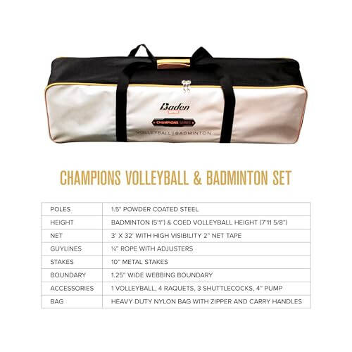 Baden Champions Volleyball/Badminton Portable Combo Set, 4 Raquets + 3 Birdies + Boundary + Volleyball + Pump + Carry Bag - 4