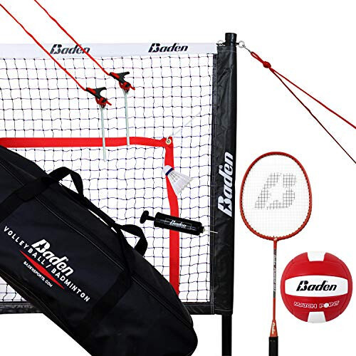 Baden Şampiyonlar Voleybol/Badminton Taşınabilir Kombine Set, 4 Raket + 3 Top + Sınır Çizgisi + Voleybol + Pompa + Taşıma Çantası - 8