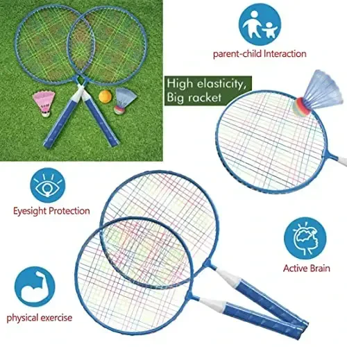 Badminton bolalar uchun raketkalar, 12 tasi 1 ta volanli raketka sport to'plami, bolalar professionallari uchun yengil sumka bilan boshlang'ich o'yinchilar uchun yopiq ochiq sport o'yini - 4