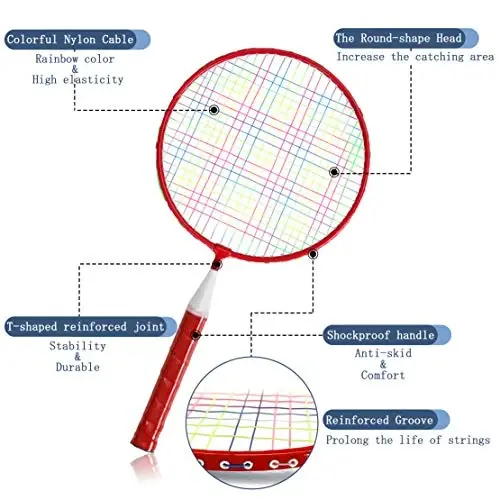 Badminton bolalari uchun raketkalar, 12 tasi 1 ta volan raketka sport to'plami, bolalar professional boshlovchi o'yinchilar uchun engil sumka bilan ichki va tashqi sport o'yini - 6