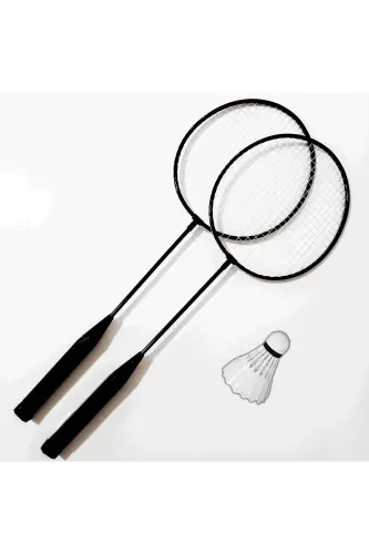 Badminton Racket Set 2 Rackets 1 Shuttlecock-Black - 1