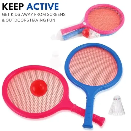 Badminton Racket Set for Kids, Toddlers with 2 Paddles, Ball and Birdie - Junior Kindergarten Student Outdoor Sports Tennis Racquet Play Game Beach Toys - 2