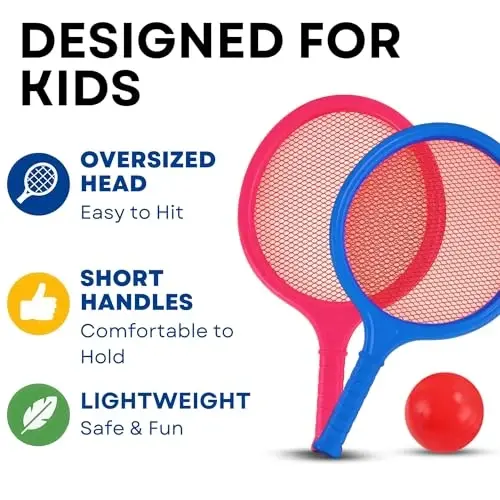 Badminton Racket Set for Kids, Toddlers with 2 Paddles, Ball and Birdie - Junior Kindergarten Student Outdoor Sports Tennis Racquet Play Game Beach Toys - 6