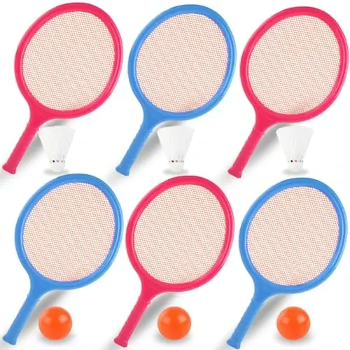 Badminton Racket Set for Kids, Toddlers with Paddles, Ball and Birdie - Junior Kindergarten Student Outdoor Sports Tennis Racquet Play Game Beach Toys - LIBERTY IMPORTS