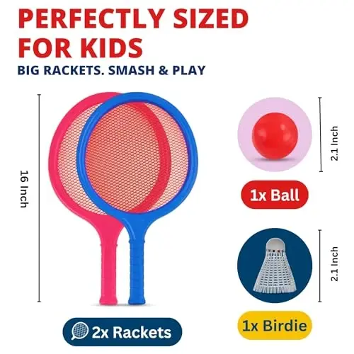 Badminton Racket Set for Kids, Toddlers with Paddles, Ball and Birdie - Junior Kindergarten Student Outdoor Sports Tennis Racquet Play Game Beach Toys - 4