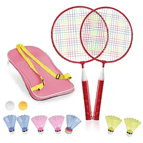 Badminton Rackets for Children,12 in 1 Shuttlecocks Racquet Sports Set w/Lightweight Carrying Bag for Kids Professionals Beginner Players Indoor Outdoor Sport Game 