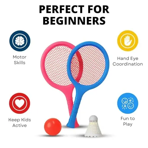 Badminton raket to'plami bolalar, yosh bolalar uchun eshkaklar, to'p va volan bilan - Junior bolalar bog'chasi o'quvchisi uchun ochiq sport tennis raketkasi o'yin o'yinchoqlari пляж - LIBERTY IMPORTS (1)