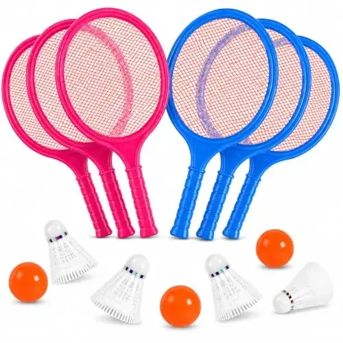 Badminton raket to'plami bolalar, yosh bolalar uchun eshkaklar, to'p va volan bilan - Junior bolalar bog'chasi o'quvchisi uchun ochiq sport tennis raketkasi o'yin o'yinchoqlari пляж 