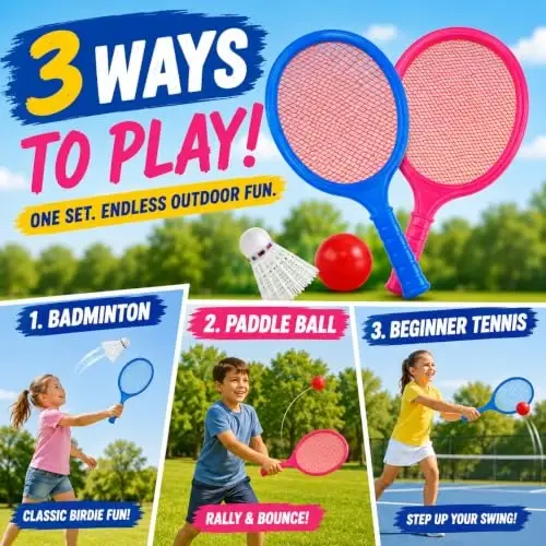 Badminton raket to'plami bolalar, yosh bolalar uchun eshkaklar, to'p va volan bilan - Junior bolalar bog'chasi o'quvchisi uchun ochiq sport tennis raketkasi o'yin o'yinchoqlari пляж - 5