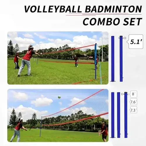 Badminton va voleybol kombinatsiyasi to'plami - Muxoliflik uchun professional voleybol to'ri, orqa hovli, oson o'rnatish mumkin bo'lgan voleybol to'plami, tashish sumkasi bilan, oilaviy dam olish uchun chegaralash chizig'i - 4