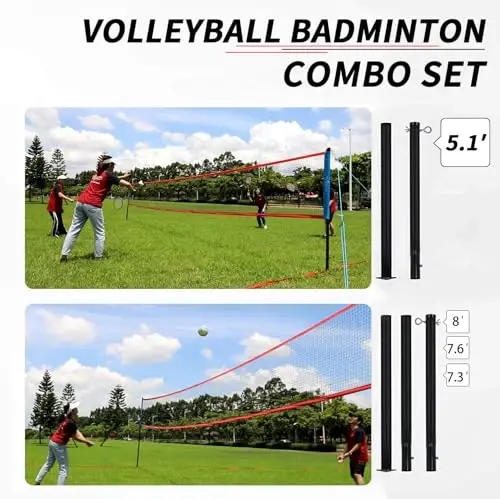 Badminton va voleybol kombinatsiyasi to'plami - Muxoliflik uchun professional voleybol to'ri, orqa hovli, oson o'rnatish mumkin bo'lgan voleybol to'plami, tashish sumkasi bilan, oilaviy dam olish uchun chegaralash chizig'i - 3
