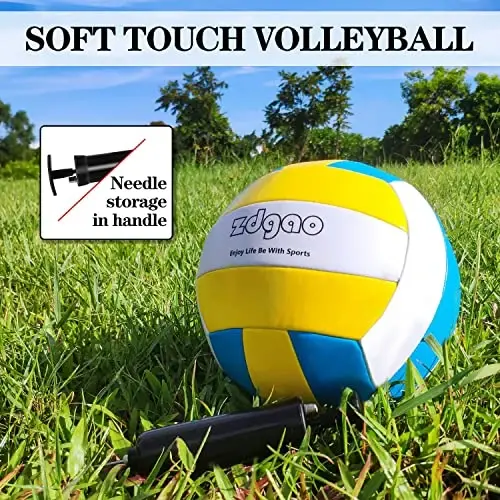 Badminton & Volleyball Combo Set- 32FT Adjustable Professional Volleyball Net for Lawn, Backyard, Easy Set up Volley ball Set with Volley ball,Badminton Racquets,Carry Bag,Boundary Line for Family Fun - 6