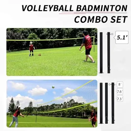 Badminton & Volleyball Combo Set- 32FT Adjustable Professional Volleyball Net for Lawn, Backyard, Easy Set up Volley ball Set with Volley ball,Badminton Racquets,Carry Bag,Boundary Line for Family Fun - 2