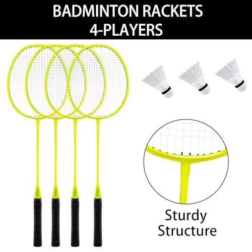 Badminton & Volleyball Combo Set- 32FT Adjustable Professional Volleyball Net for Lawn, Backyard, Easy Set up Volley ball Set with Volley ball,Badminton Racquets,Carry Bag,Boundary Line for Family Fun - 3