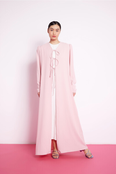 Bağcık Detaylı Abaya Açık Pembe - 1