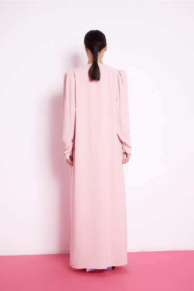 Bağcık Detaylı Abaya Açık Pembe - 4