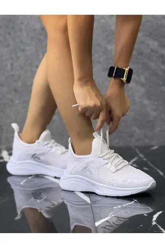 Bağcıklı Unisex Çocuk Spor Ayakkabısı-Beyaz - Beyaz - HOMIRO (1)