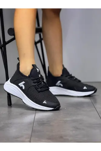 Bağcıklı Unisex Çocuk Spor Ayakkabısı-Siyah-Beyaz - Siyah-Beyaz - 1