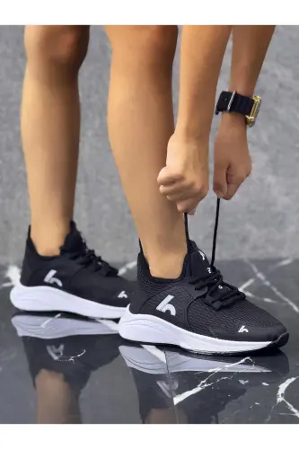 Bağcıklı Unisex Çocuk Spor Ayakkabısı-Siyah-Beyaz - Siyah-Beyaz - 2