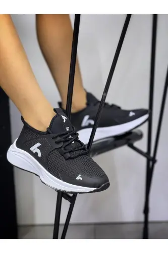 Bağcıklı Unisex Çocuk Spor Ayakkabısı-Siyah-Beyaz - Siyah-Beyaz - 3