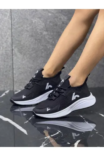 Bağcıklı Unisex Çocuk Spor Ayakkabısı-Siyah-Beyaz - Siyah-Beyaz - 4