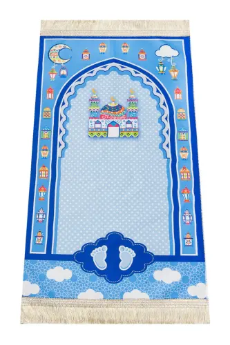 Bagged Holy Quran Tasbih Child Prayer Mat Set Blue - 8